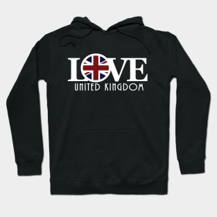 LOVE United Kingdom (long white text) Hoodie